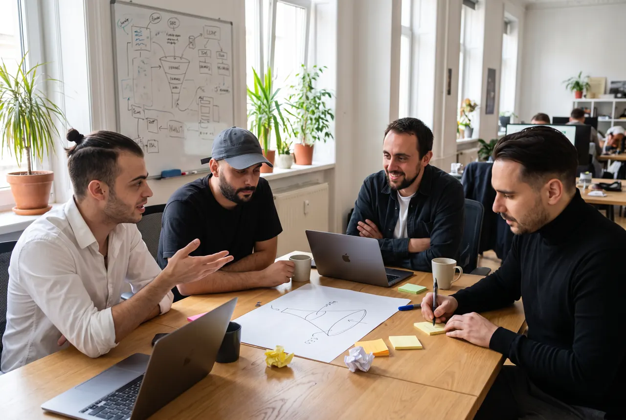 Michael and the team planning round a table