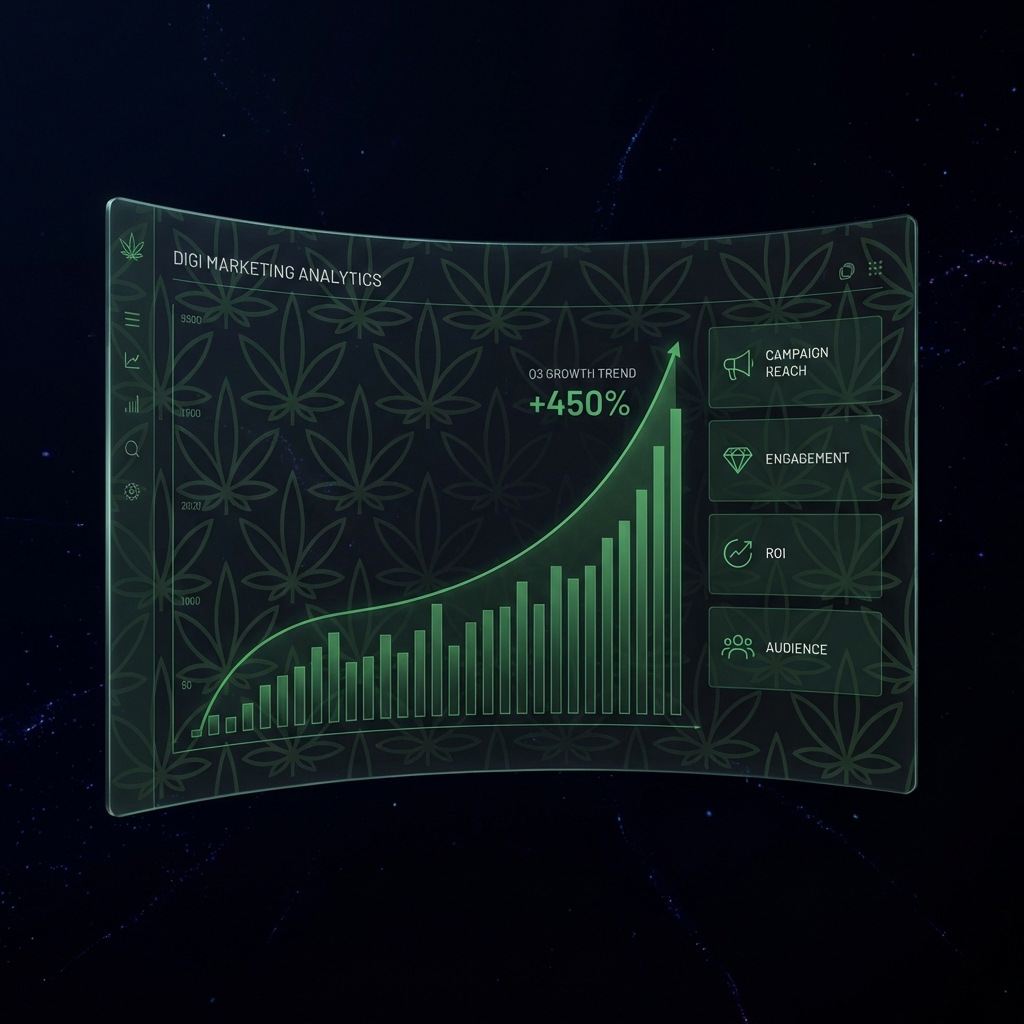 Cannabis advertising dashboard showing successful campaign metrics on Meta