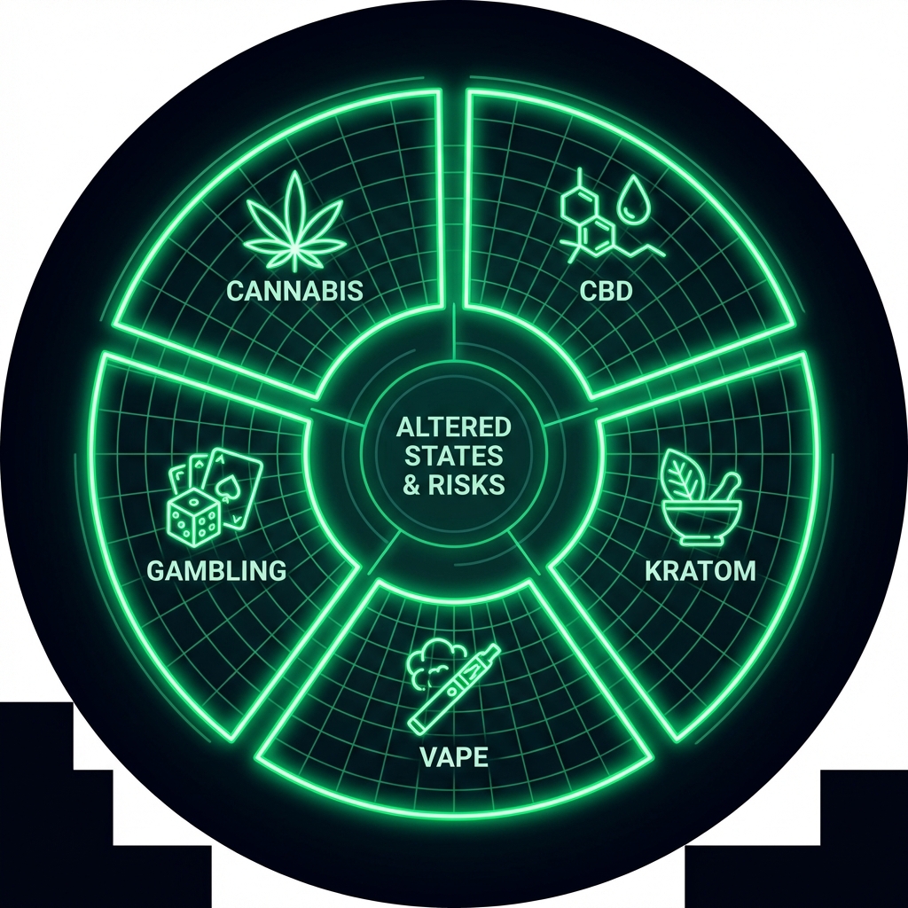 High-risk industry overview - Cannabis, CBD, Kratom, Vape, Gambling with policy vs reality comparison